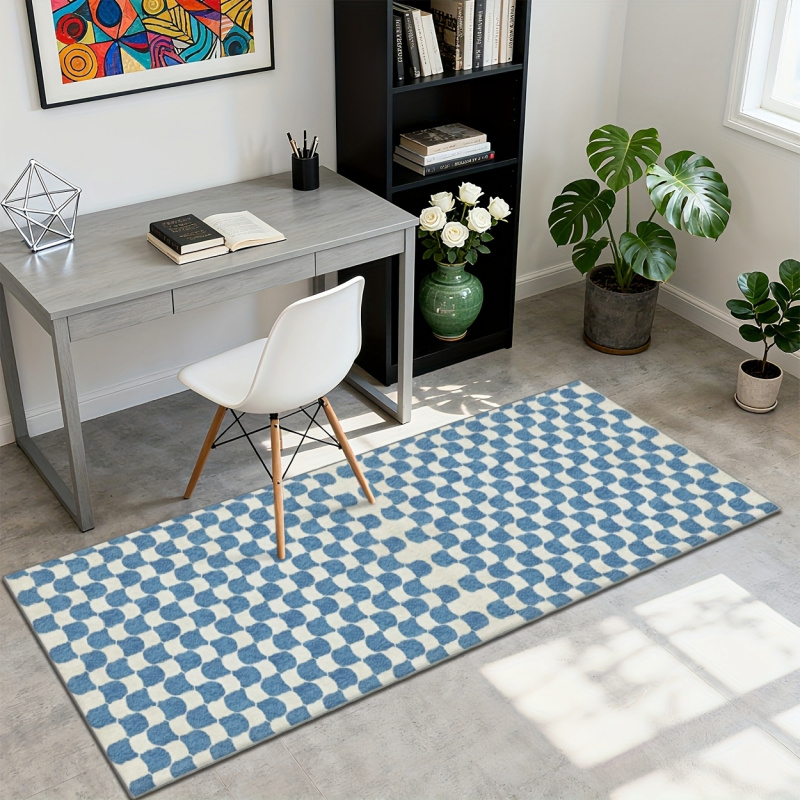 Home Office Rug - سجادة VIKAMA مربعات زرقاء وبيضاء، سجادة