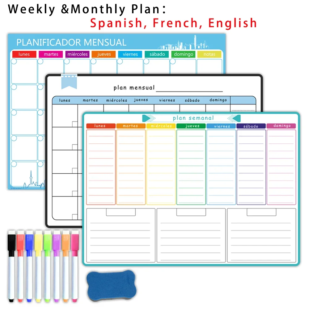 Magnetic Calendar Board - مخطط أسبوعي وشهري مغناطيسي بحجم A3: