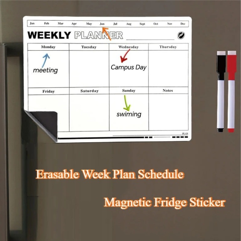 Magnetic Calendar Board - جدول خطة الأسبوع القابل للمسح، تقويم